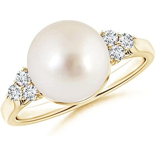 WJ jewelry South Sea Cultured Pearl Classic Ring for Women, Girls in Sterling Silver/14K Solid Gold| June Birthstone Jewelry Gift for Her | Birthday| Wedding| Anniversary| Engagement