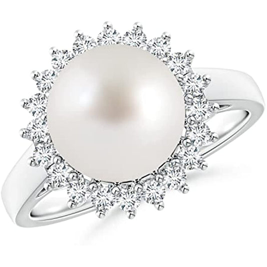 WJ jewelry South Sea Cultured Pearl Halo Ring for Women, Girls in Sterling Silver/14K Solid Gold| June Birthstone Jewelry Gift for Her | Birthday| Wedding| Anniversary| Engagement