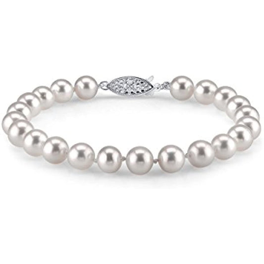 THE PEARL SOURCE White Freshwater Pearl Bracelet for Women - Cultured Pearl Bracelet with 14k Gold Plated Clasp with Genuine Cultured Pearls, 7.0-7.5mm